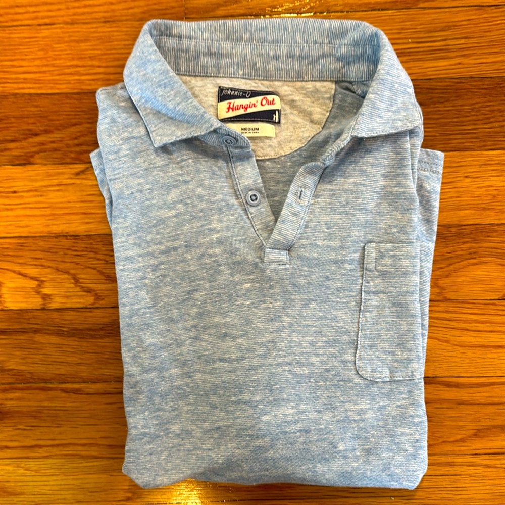 johnnie-O Hangin’ Out Soft Blue Polo Shirt Casual Linen/Cotton Blend